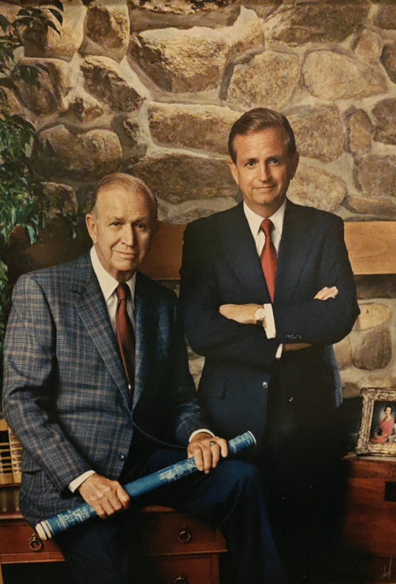 A painting of 2 of the men who founded Marriott hotels staring at you as if to ask you to join them in a swinger threesome.